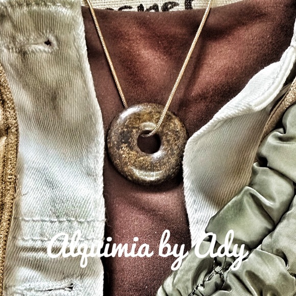 Alquimia Jewelry - Chunky gold snake big iron tigers eye disc pendant